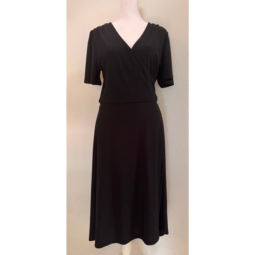 White House Black Market Black Faux Wrap Short Sleeve Dress Size 4 - Picture 1 of 9